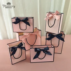 Pretty Pink Kraft Gift Bag Gold Present Box For Pajamas Clothes Books Packaging Gold Handle Paper Box Bags Kraft Paper Gift Bag