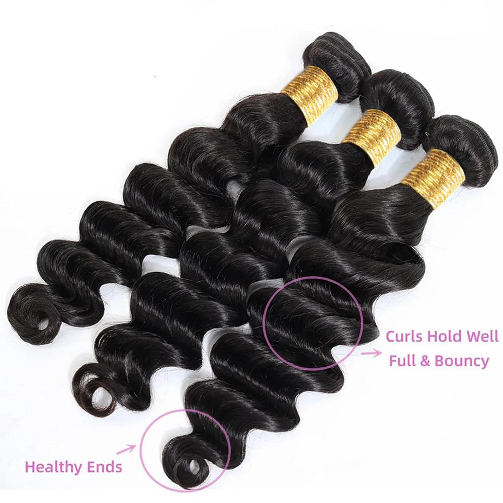 Human Hair Bundles With HD 5x5 Lace Closure Bundles 100% Human Hair Extensions Loose Deep Wave Weave Bundles With Lace Frontal