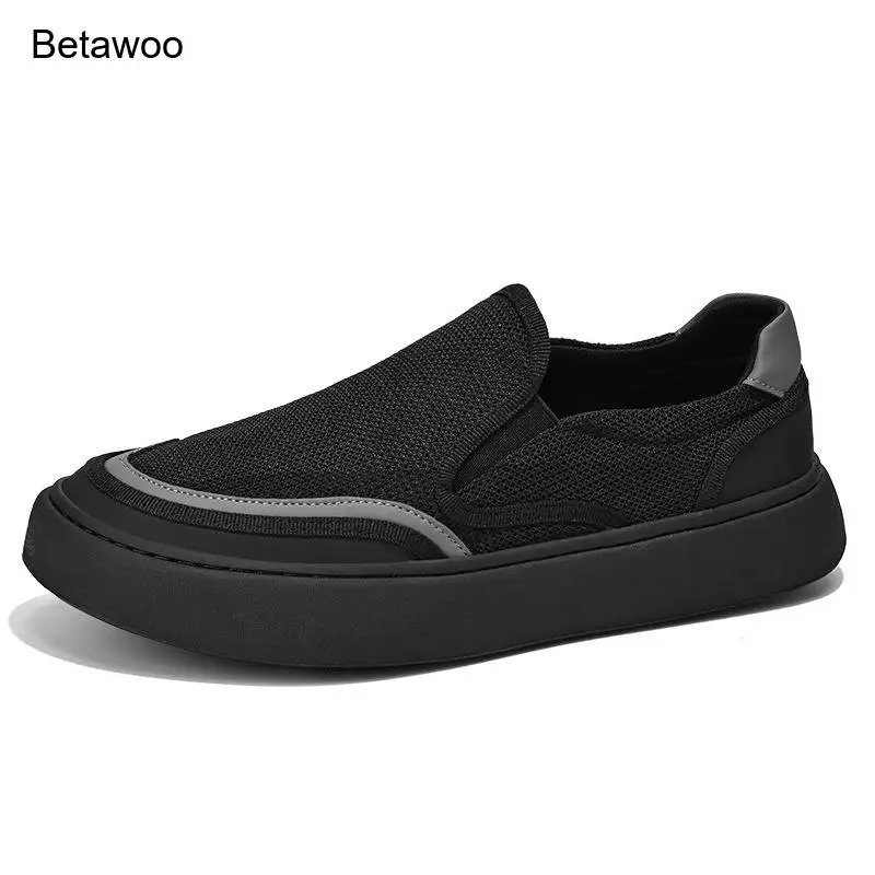 Black Beige Mesh Slip-On Platform Sneakers Men Non-Slip Wear-Resistant Daily Casual Walking Shoes
