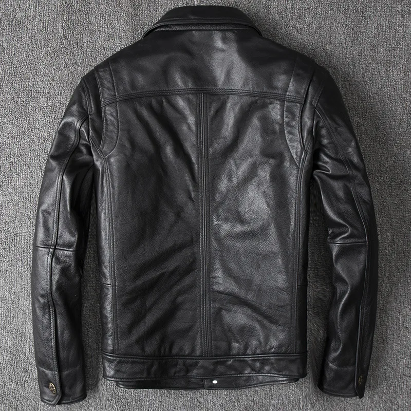 New Casual Real Cowhide Genuine Leather Jacket Men Slim Mens Clothes Spring Autumn Men's Cow Clothing