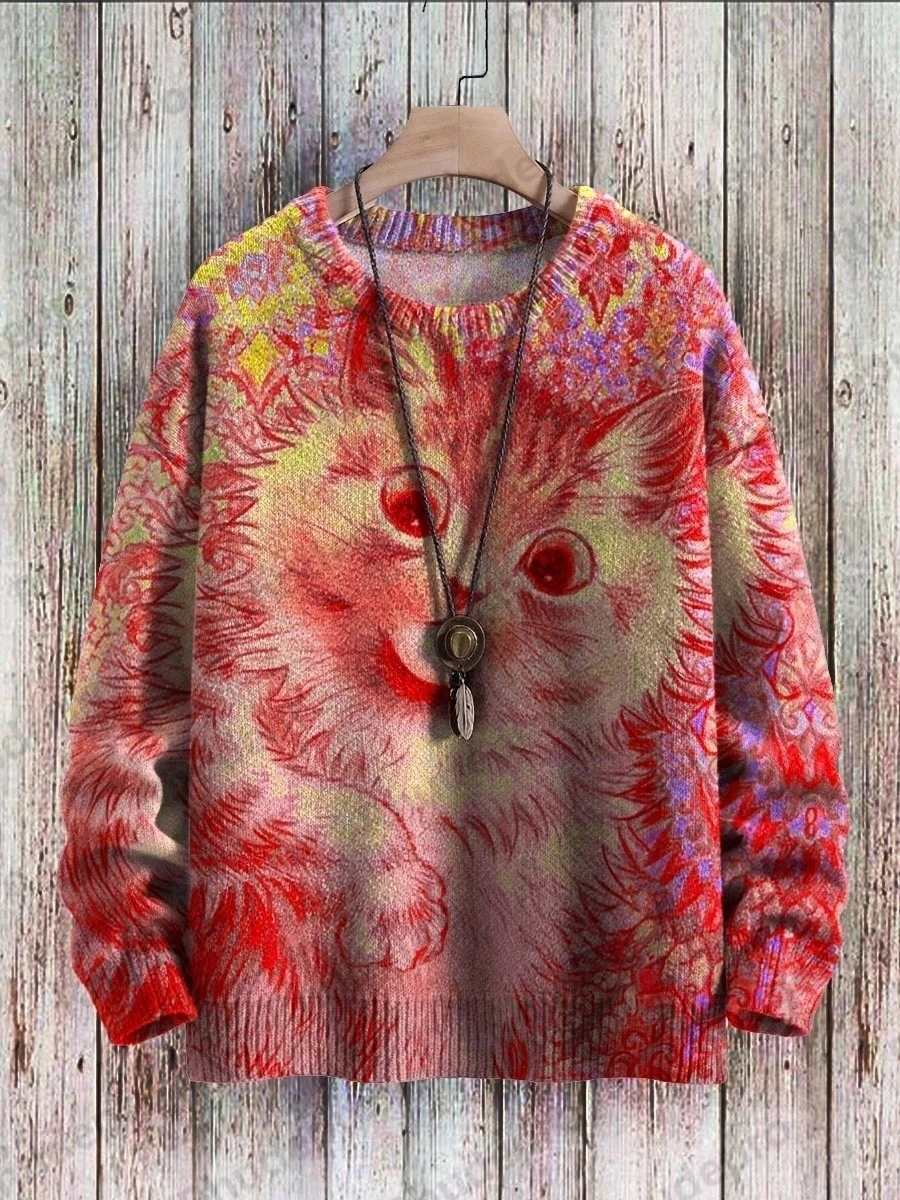Retro Black Cat Eyes Art Pattern 3D Printed Men's Crewneck Knitted Pullover Winter Unisex Casual Knit Pullover Sweater