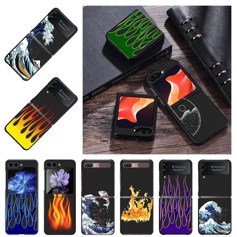 Luxury Yellow Green Flame Sea wave Mobile Phone Cases For Samsung ZFlip6 Z Flip3 Flip4 Flip5 5G Flip 6 5 4 Hard Anti-Drop Cover