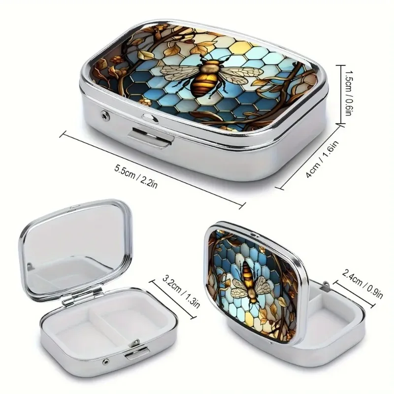 Retro Compact Pill Box with Mirror, Can Be Placed in a Wallet or Pocket, Bronze Color, Also Suitable for Storing Vitamins, Fish Oil, and Health Supplements.