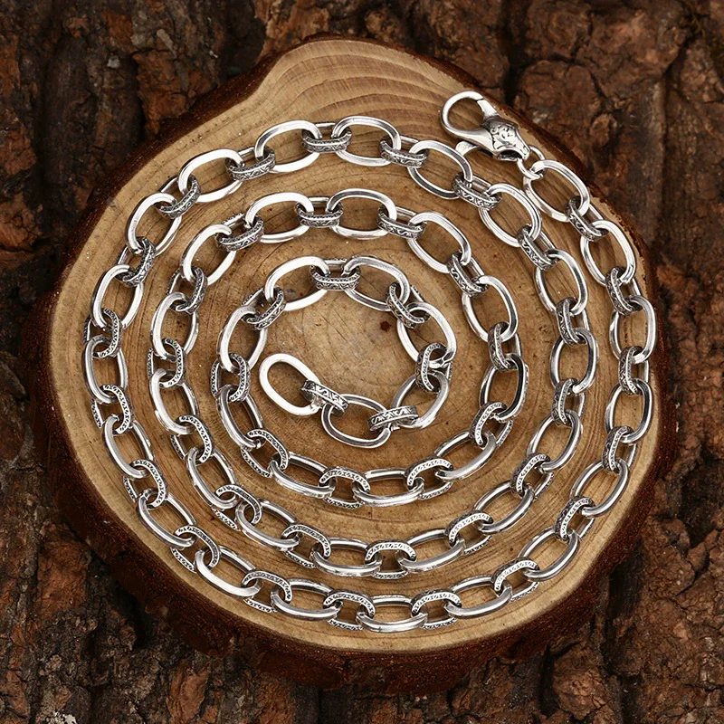 S925 pure silver necklace with precision ring buckle necklace Retro unisex trendy personalized jewelry view 4