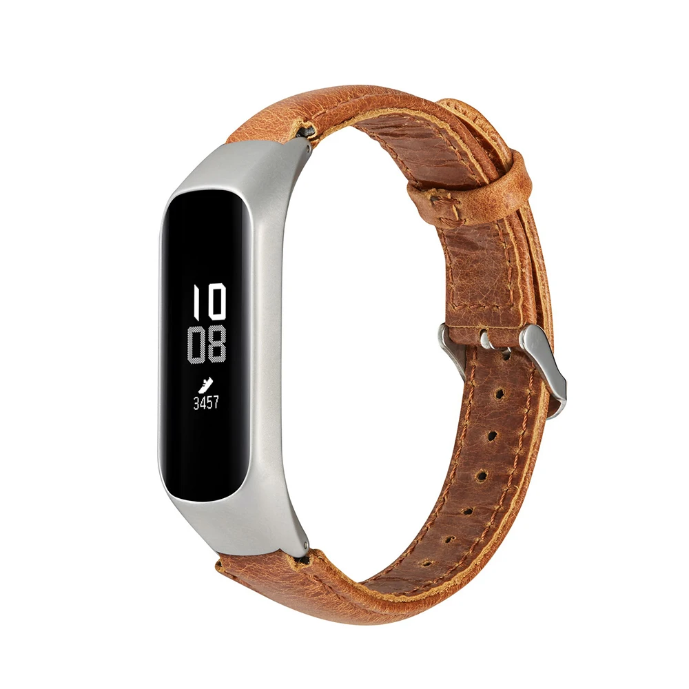 Xiaomi Mi Band 3および4用の本革ストラップ,Mi Band3およびMiBand4スマートブレスレット用のメタルフレーム付き本革ストラップ