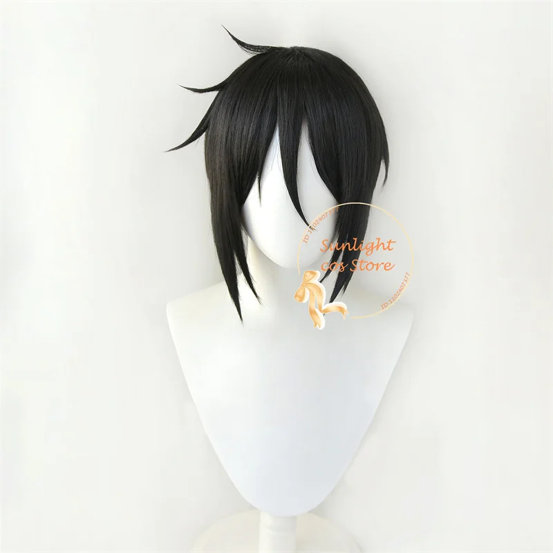 Anime Sebastian Michaelis parrucca Cosplay 32cm parrucche nere corte capelli sintetici resistenti al calore parrucca festa di Halloween + cappuccio parrucca