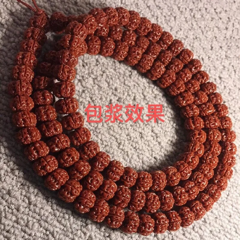 

108 small Rudraksha beads with accessories, first-generation plum blossom base, double dragon pattern, tree god design, 5-petal