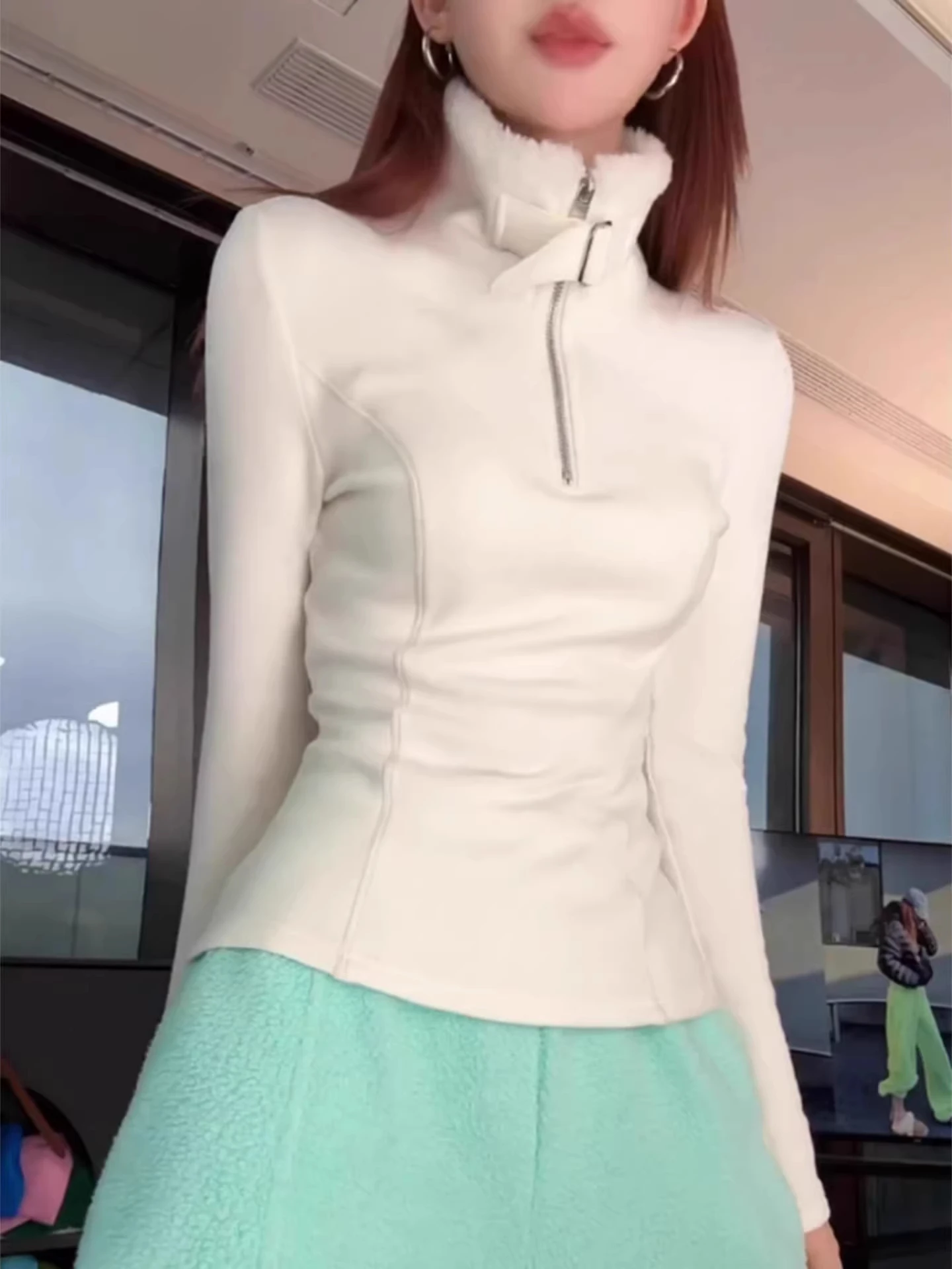 

Женская толстовка Slim Fit с высоким воротником на молнии, базовый слой, бренд Bule, европейский стиль, осень-зима, улучшенная теплоизоляция