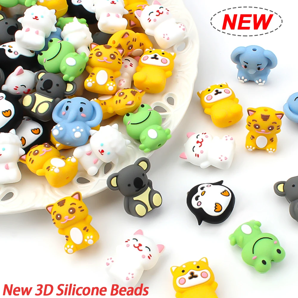 5/10Pcs New 3D Focal Silicone Beads Cute Elephants Animals Beads for Pen Making Jewelry DIY Keychain Accessorie Bracelets