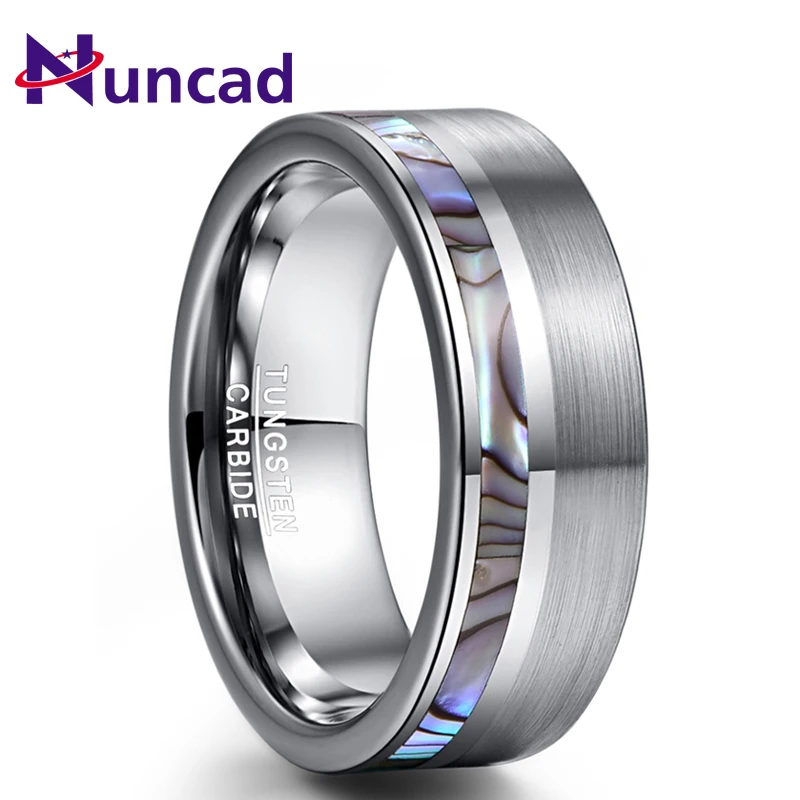 Nuncad 8mm Natual Abalone Shell Tungsten Carbide Ring Silver Color Matte Surface Promise Jewelry Engagement Men Rings Anillos