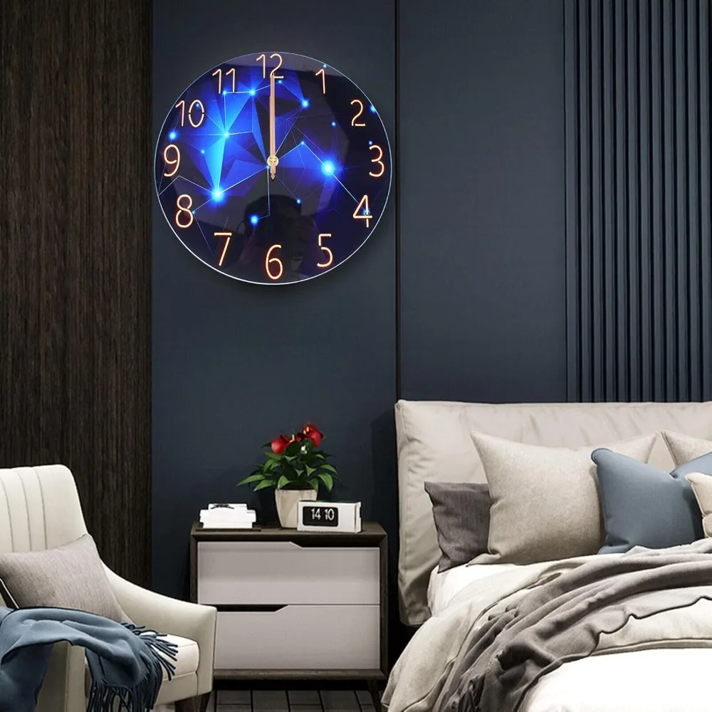 Blue Diamond Large Wall Clock Morden Round Interior Modern Decorative Silent Wall Clock for Living Room Bedroom Kitchen Office