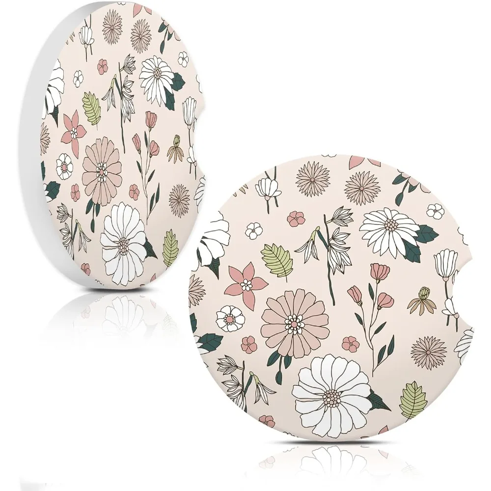 

Flower Absorbent Car Cup Coasters,Cup Holders,Cork Base Drink Coasters With Finger Notch For Easy Move Of Car Cup Holder Fo