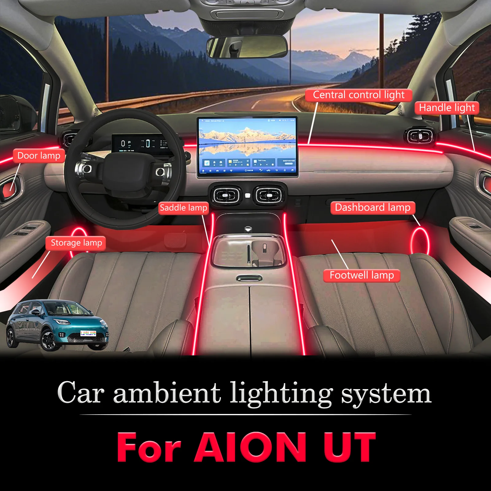 

For AION UT Car Interior Decorative Ambient Light RGB 64-Color LED Smart Remote Control Energy Saving Efficient Kit