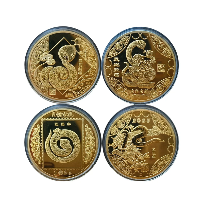 2025 New Year Of The Snake Commemorative Coins Chinese Zodiac Medals 3D Relief Coins Collectibles New Year Coins New Hot