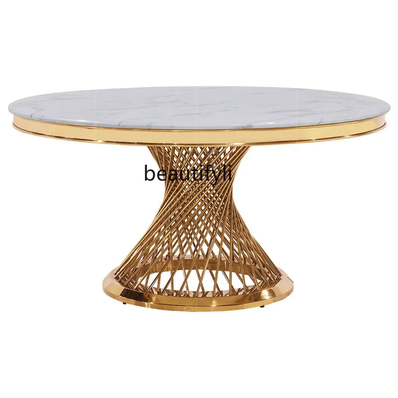 

Light luxury marble round dining table Stainless steel European round dining table Customized eating table