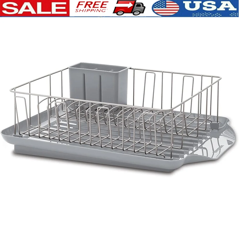 

Large Capacity 3-Piece Dish Drying Rack Set with Drainboard Utensil Holder Rust-Resistant Kitchen Counter Organizer Efficient