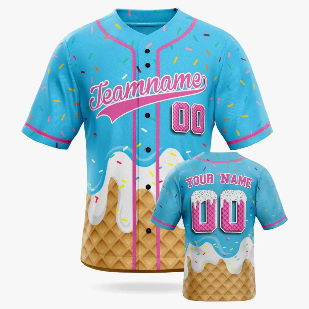 Custom Ice Cream Baseball Jersey With Piping - Design Your Own 3D Printed Men For Women Shirt Casual Team Shirts