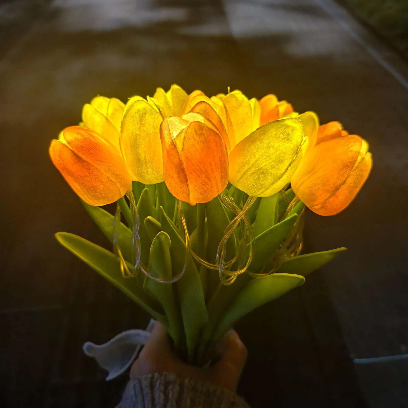 15Pcs Flower Shaped Ambient Lamp Warm Light Luminous Bouquet Ornament Artificial Flowers Night Lamp for Bedroom Bedside Decor