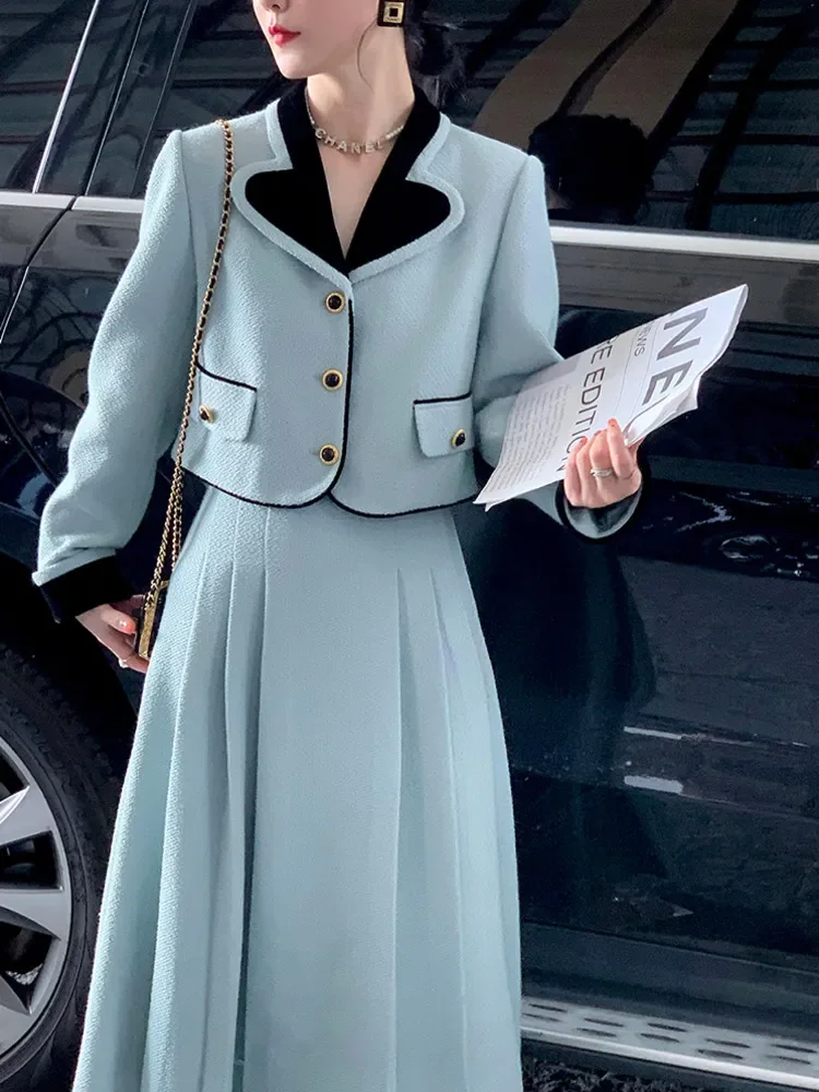 2023 Autumn winter Small Fragrance Two Piece Set Women Short Jacket Coat Long Skirt Suit Fashion 2 piece sets women outfit