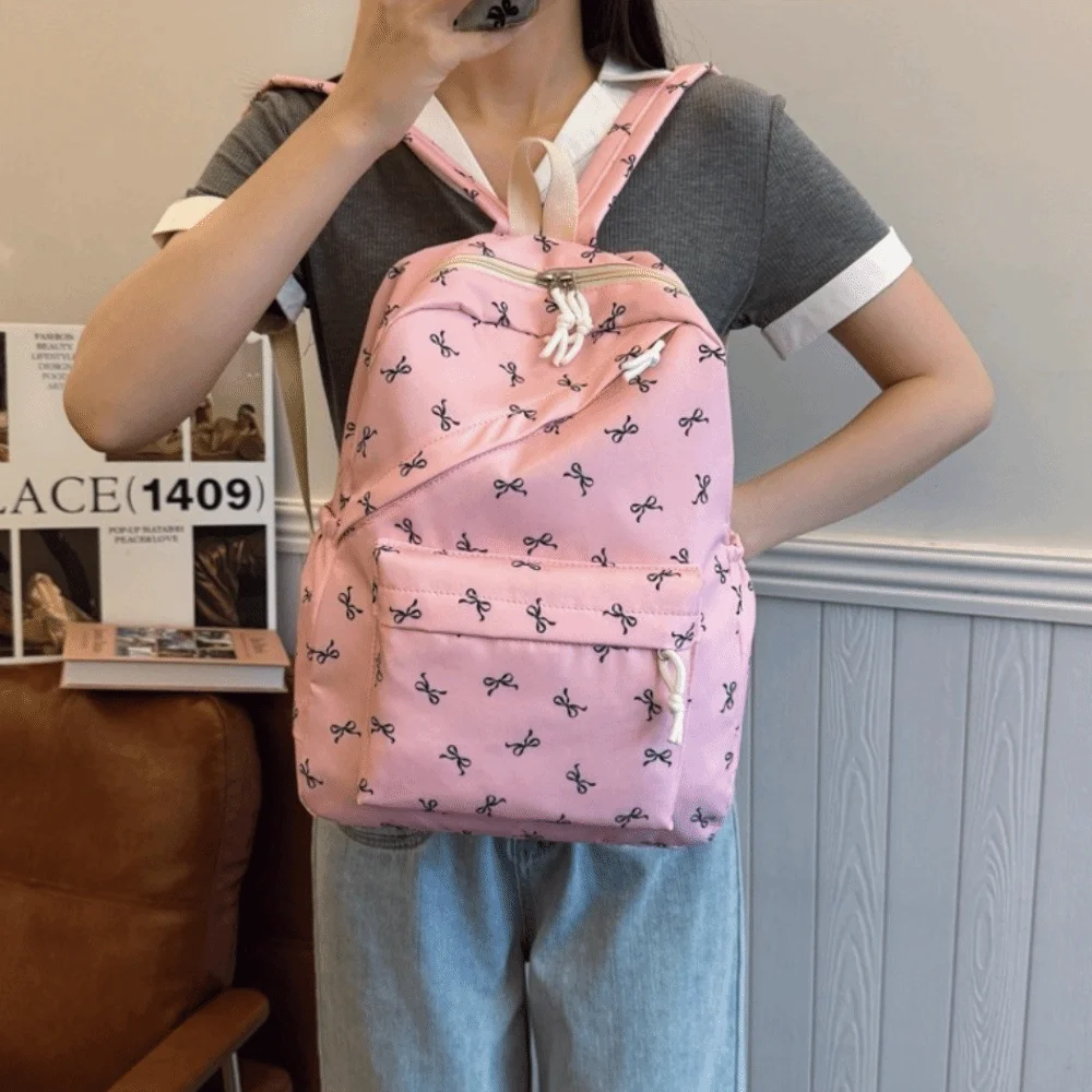 Canvas Bow Backpack Adjustable Straps Lightweight Students School Bag Japanese Style Storage Bag Teenagers Shoulder Bag