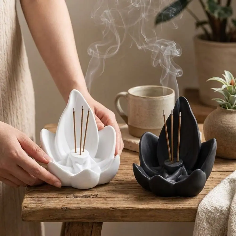 Zen Chinese Style Lotus Incense Burner 3 Hole 3D Printing Lotus Censer Holder Sleep Aid Plastic Lotus Tabletop Incense Base
