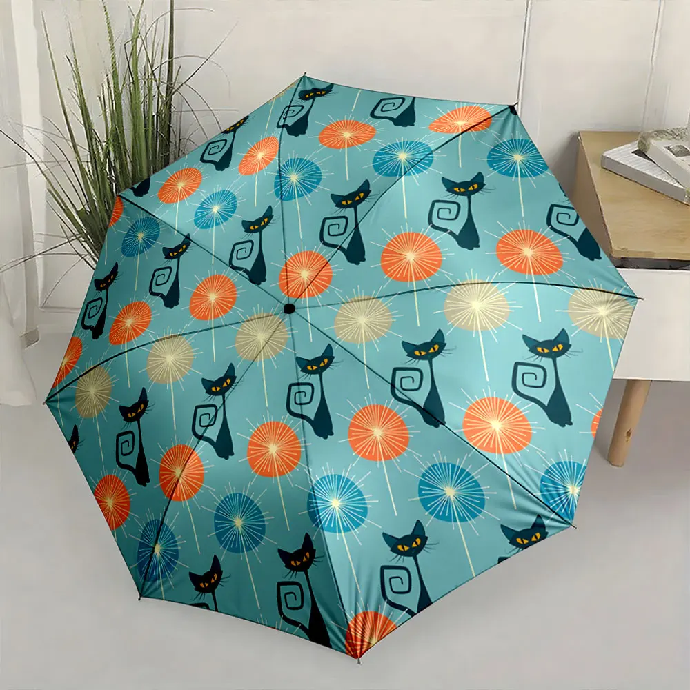 1PC Stylish umbrella with cat and colorful pattern design Print 8 Iron Ribs Folding Umbrella Auto-Open Fashion Sunshade
