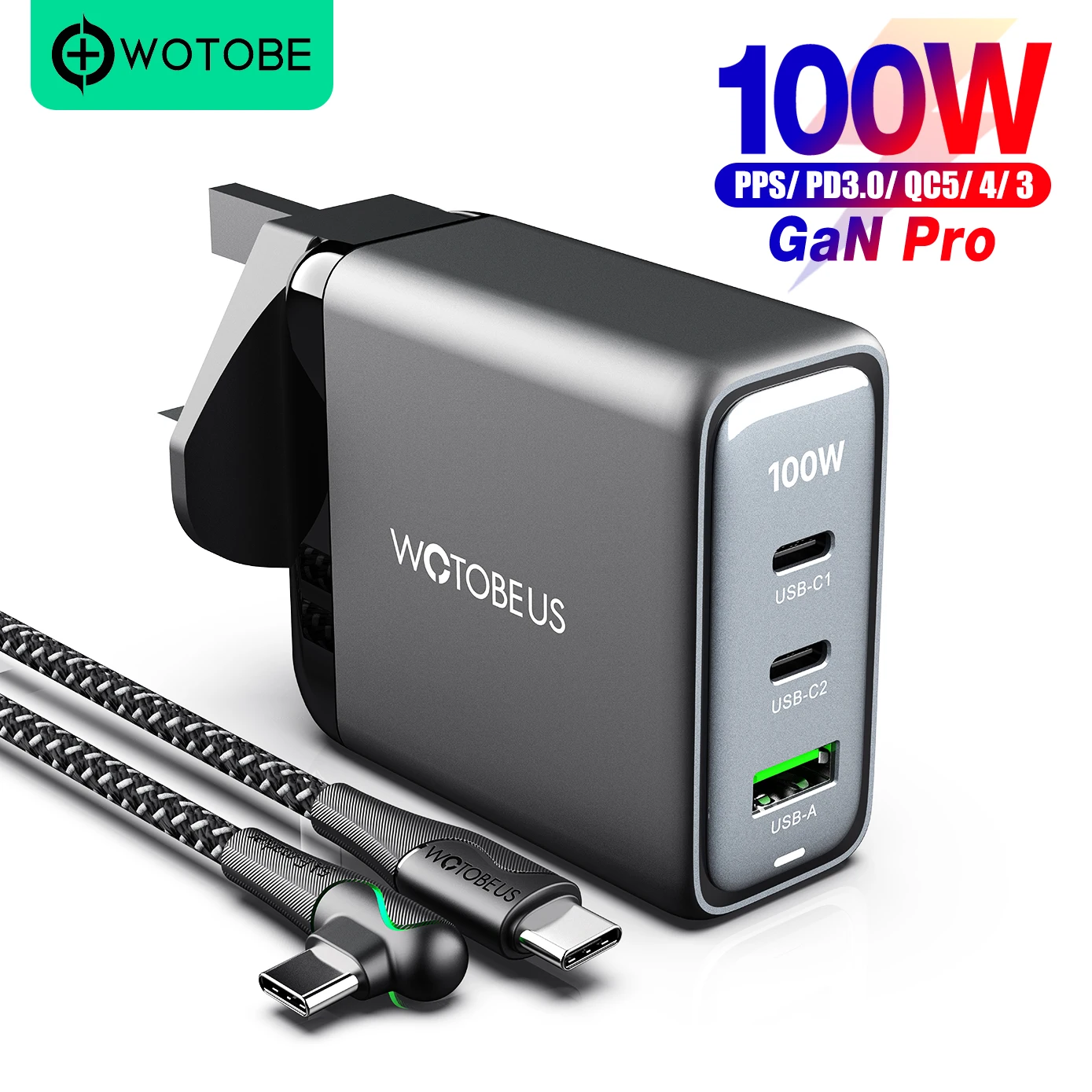 Настенное зарядное устройство GaN USB-C, 100 Вт, USB C PD100W PD65W 45 Вт 20 Вт для ноутбука MacBook Pro Thinkpad iPhone 14 13 12 Pro Max Samsung Galaxy