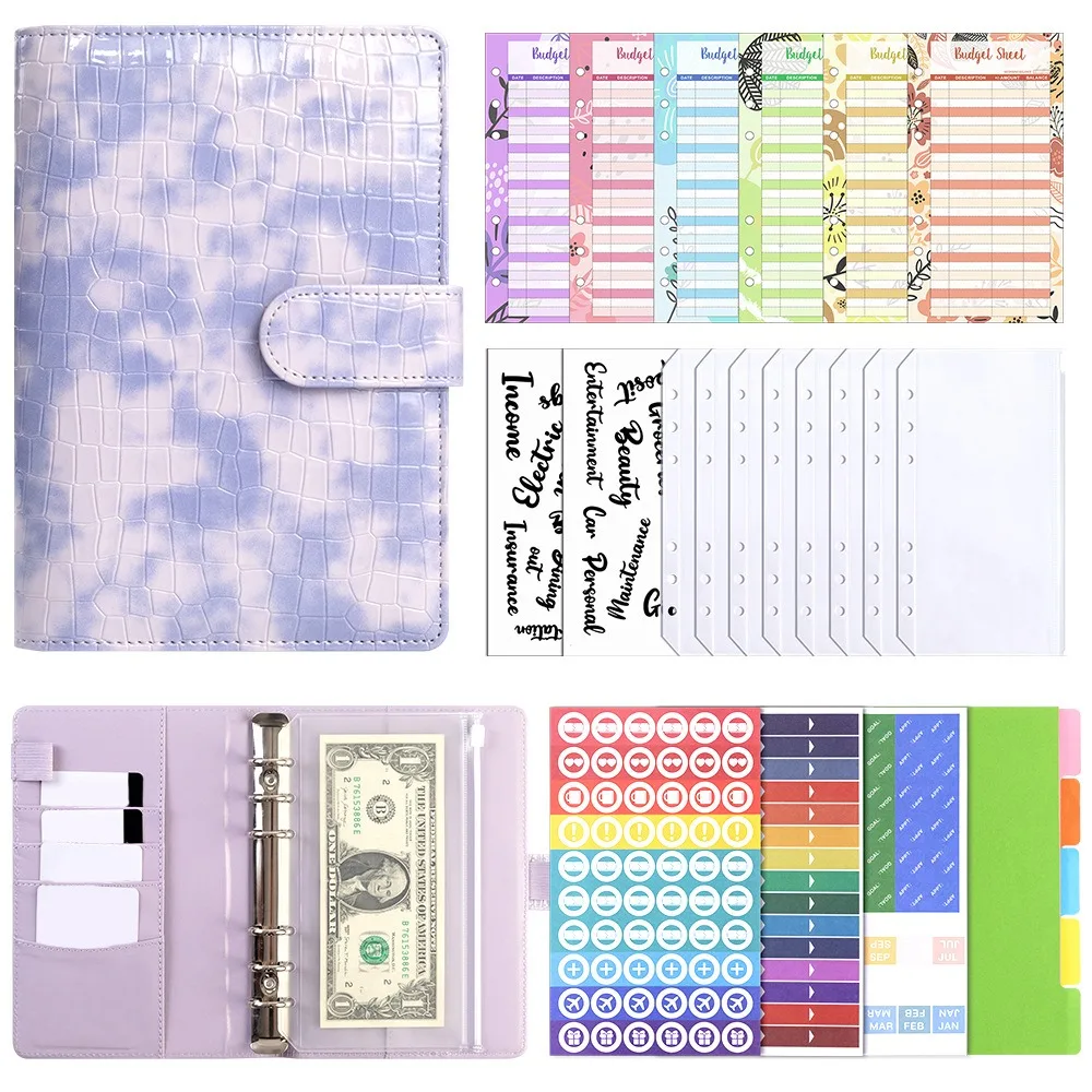 Save Money A6 Budget Binder with Zipper Cash Envelopes Expense Sheets Budget Planner Organizer Cashew Flowers PU Leather