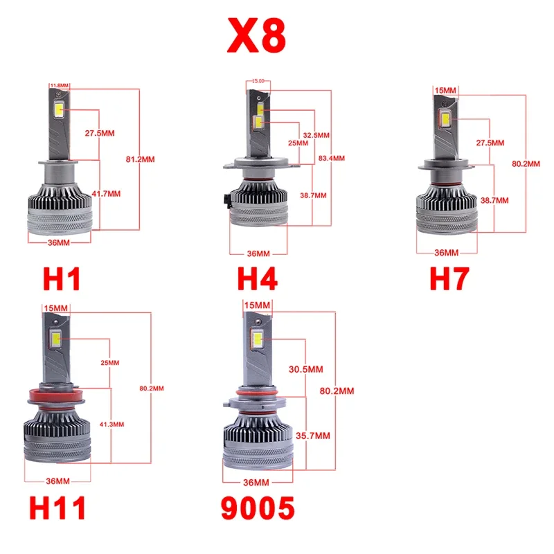 X8 4300K Canbus H7 H11 H1 Hb3 9005 Led Headlight Bulbs LED H1 H7 H11 4300K Car Led Headlight H11 Fog Light