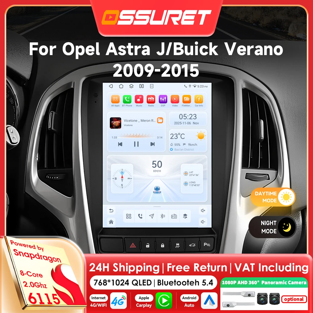 9,7-Zoll-360-Kamera-Android-14-Autoradio für Opel Astra J Buick Verano 2009 - 2015 Multimedia-Player GPS-Stereo 6115 8-Kern-AI-Carplay