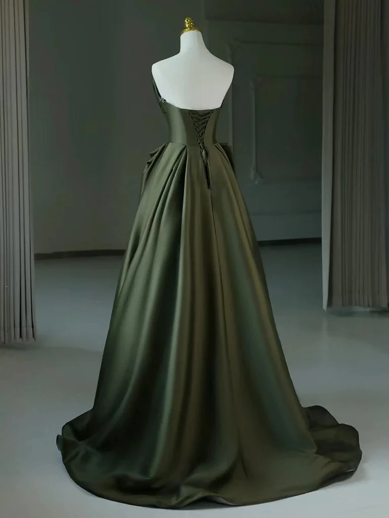 A-line V-neck Satin Green Long Prom Dresses Green Long Formal Gowns vestidos de fiesta elegantes para mujer2024