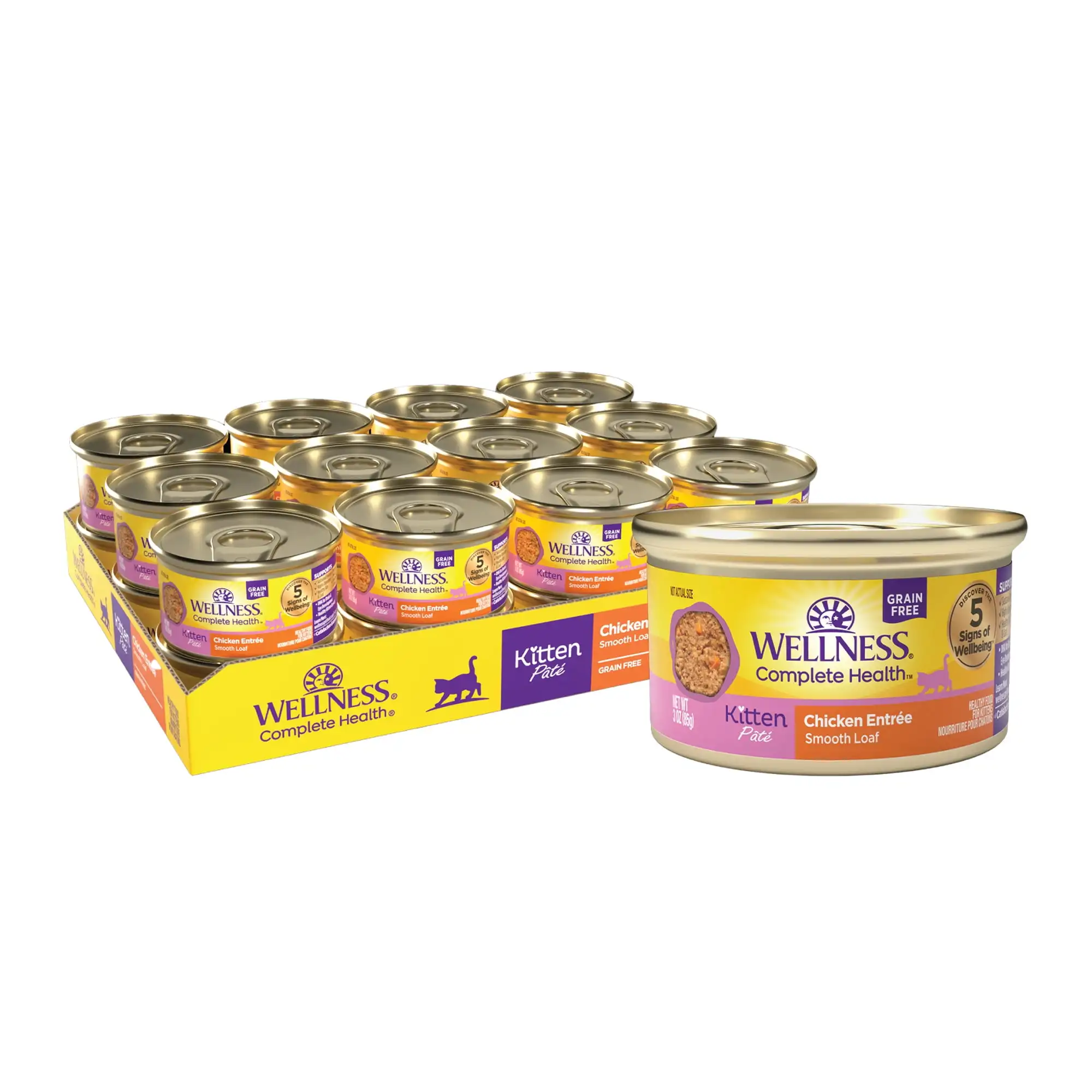 

Wellness Complete Health Natural Grain Free Kitten Canned Wet Cat Food, Chicken Pate,3 Ounces (Pack of 24)