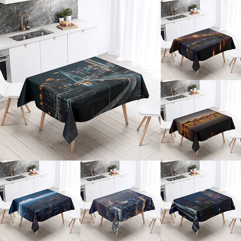 World famous city building night view tablecloth party restaurant table decoration waterproof  new home