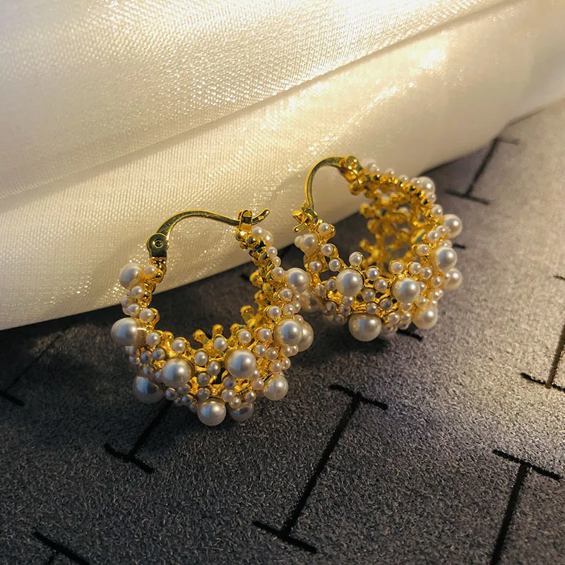 Kshmir Metal Pearl Irregular Earrings For Women Fashion Elegant Vintage Jewelry Wedding Accessory Gifts New 2024