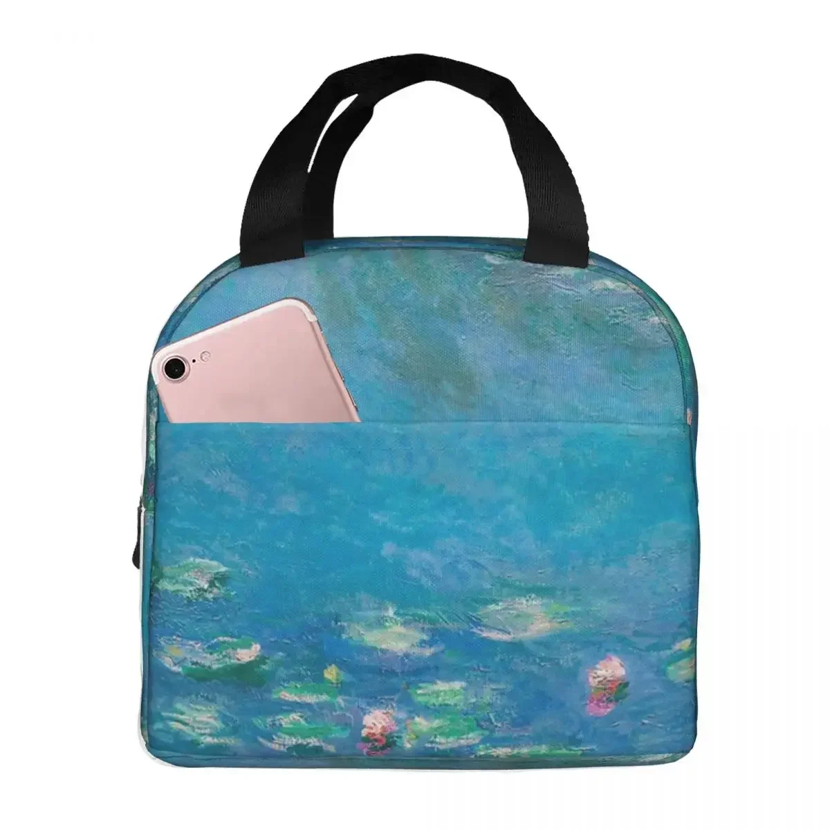 Water Lilies By Claude Lunch Bag Portable Insulated Oxford Cooler Bag Thermal Cold Food School Lunch Box for Women Kids