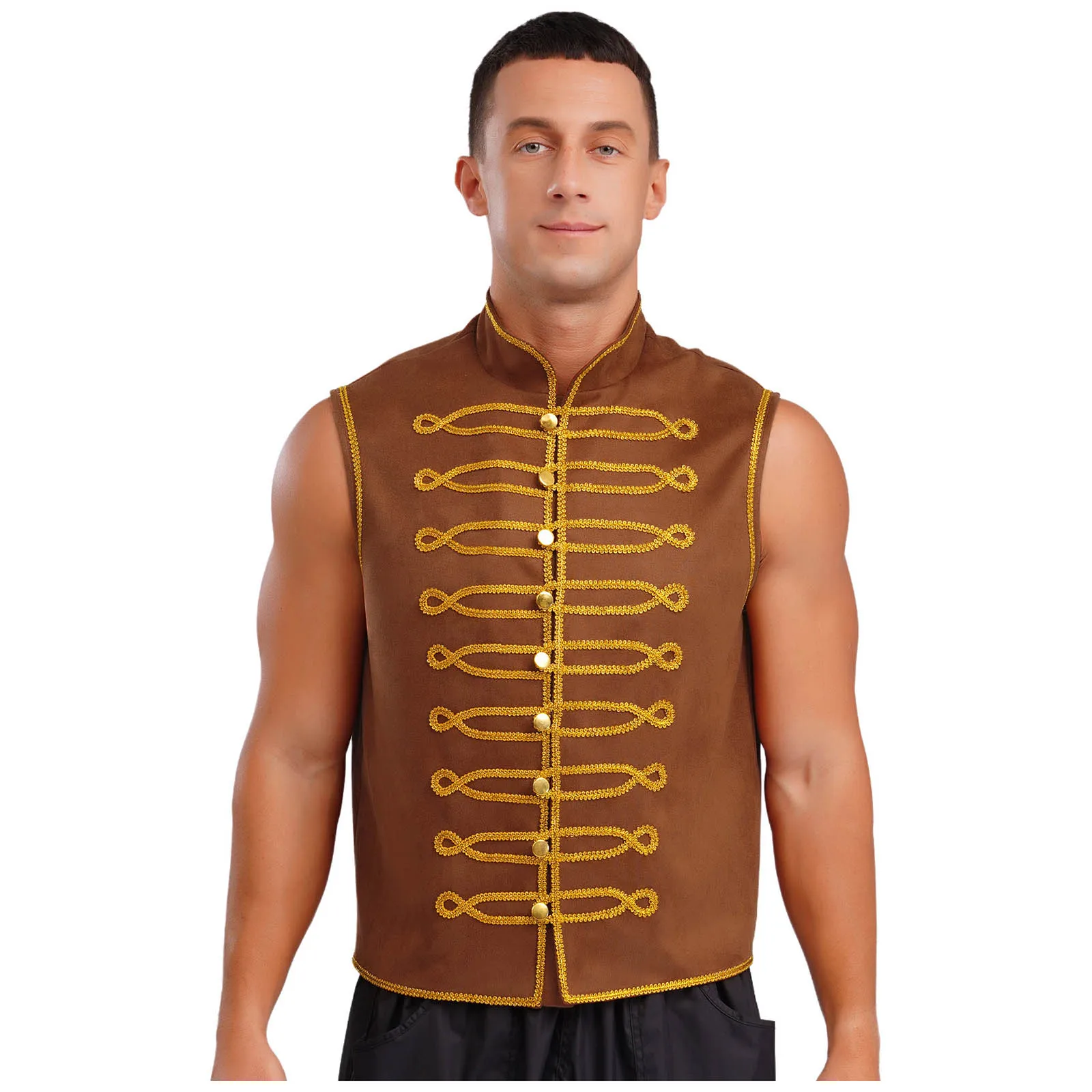 

Men's Halloween Medieval Victoria Prince Performance Costume Sleeveless Royal Gold Trim Retro Vest Tops for Carnival Party