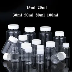 10Pcs 15/20/30/50/80/100ml Plastic PET Empty Clear Seal Bottles Medicine Pill Vial Container Reagent Vials Packing Bottle