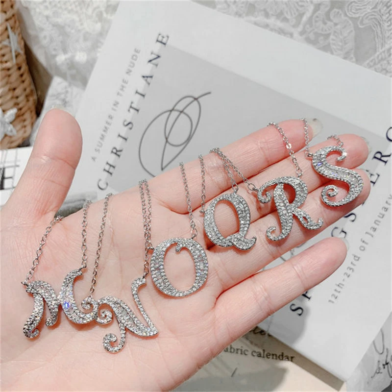 

Fashion 26 Letters Pendants 925 Sterling silver 5A Cz Wedding Pendant with Necklaces for Women Wedding Party jewelry