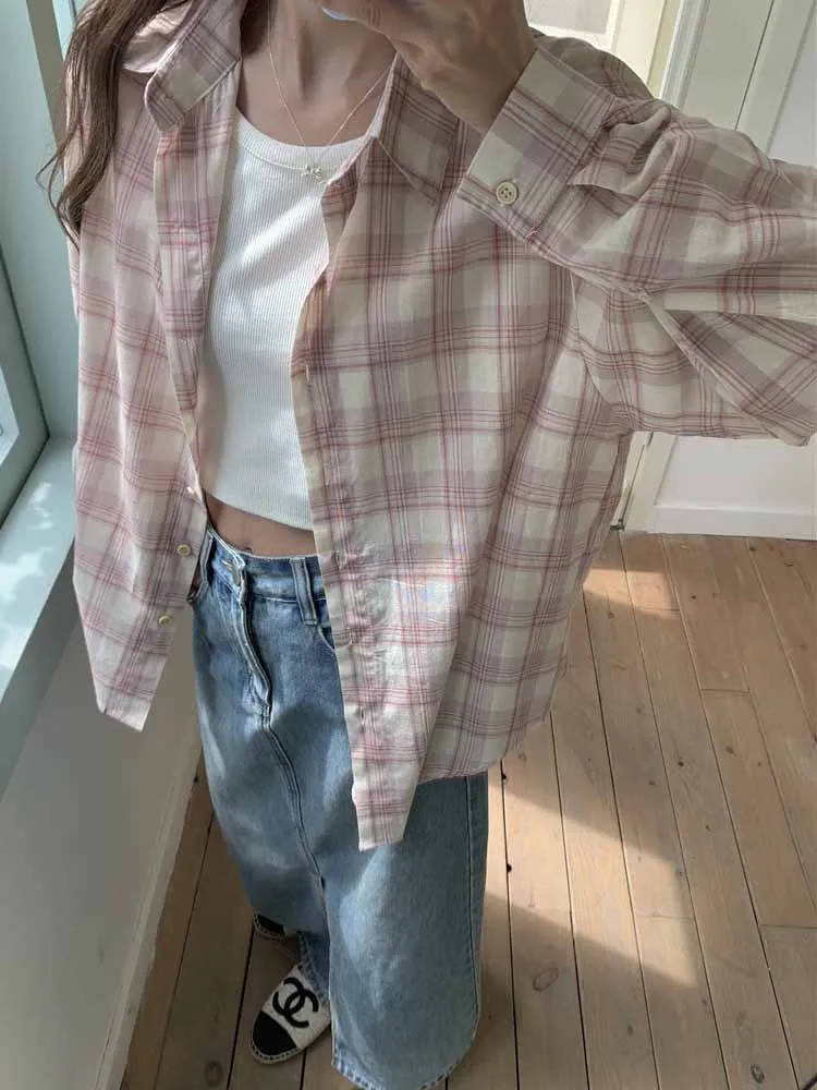 Salt System Young Two-piece Suit Women Korean Sle Plaid Shirts Top + Short Inner wear Vest Summer Sle Two-Piece Set