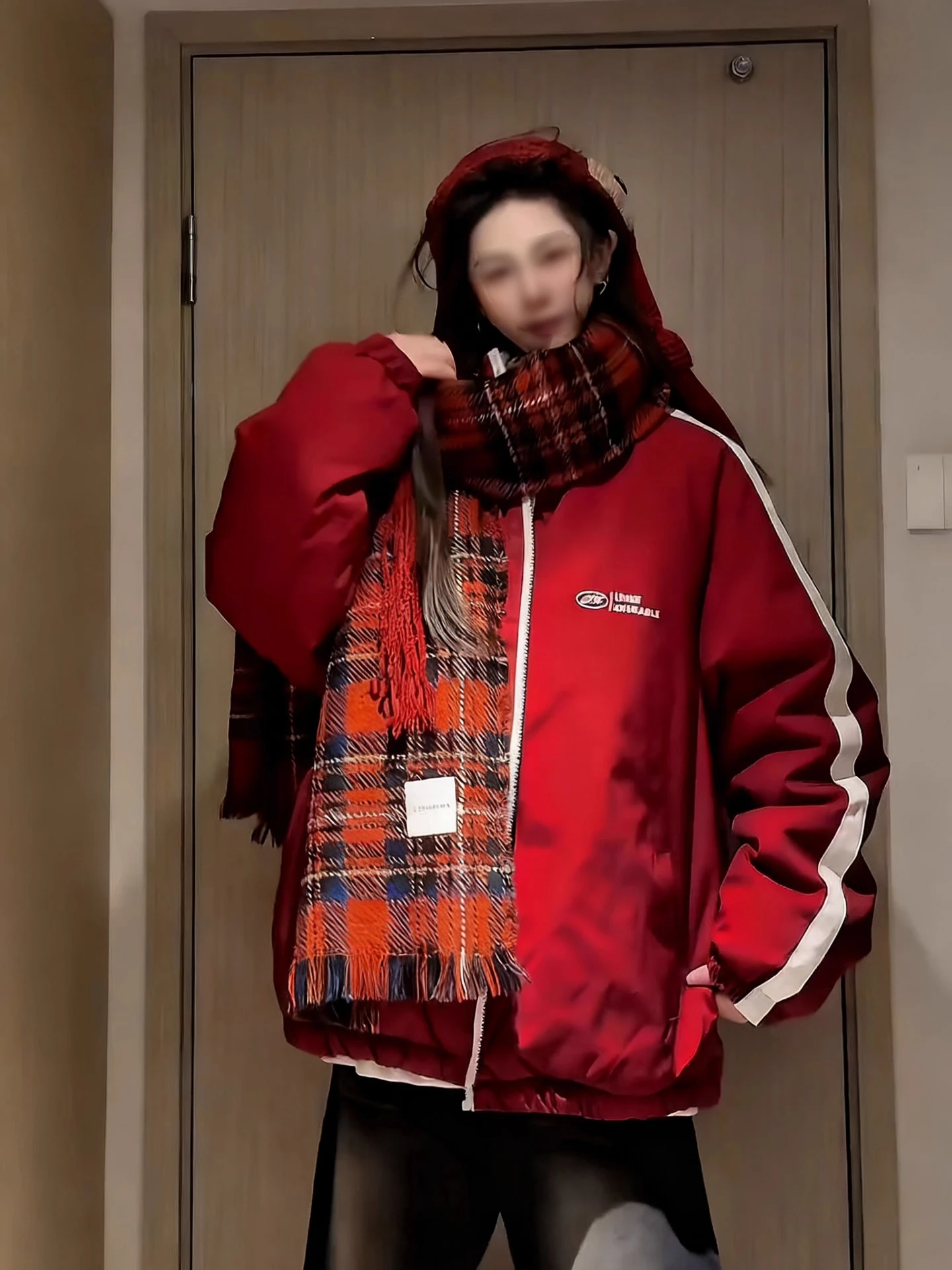 

Thickened Double-Sided Wear Red And White Collision Color Stand Collar down Cotton Jacket for Men And Women Winter Warm Short...