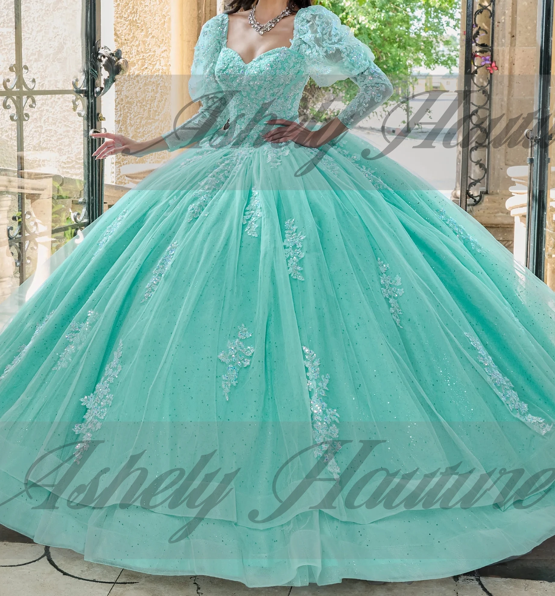 Urocza jakość Fuchia Sukienki Quinceanera z długim rękawem Koronkowa aplikacja Gorset Suknia balowa Kobiety Ślub Impreza Prom Sweet 15 16