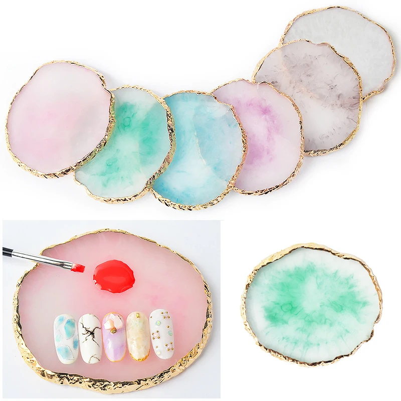 Resin Agate Stone Nail Art Palette False Nail Tips Mixing Color Drawing Pallet Gel Polish Display Shelf Manicure Tool