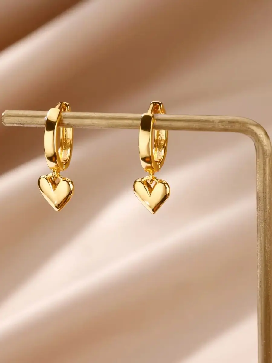 Minimalistische, glatte Herz-Ohrringe für Damen, Kupfer, Goldfarbe, Silberfarbe, kleine Creolen, Tropfenohrringe für den täglichen Gebrauch und Partyschmuck – Detail 1