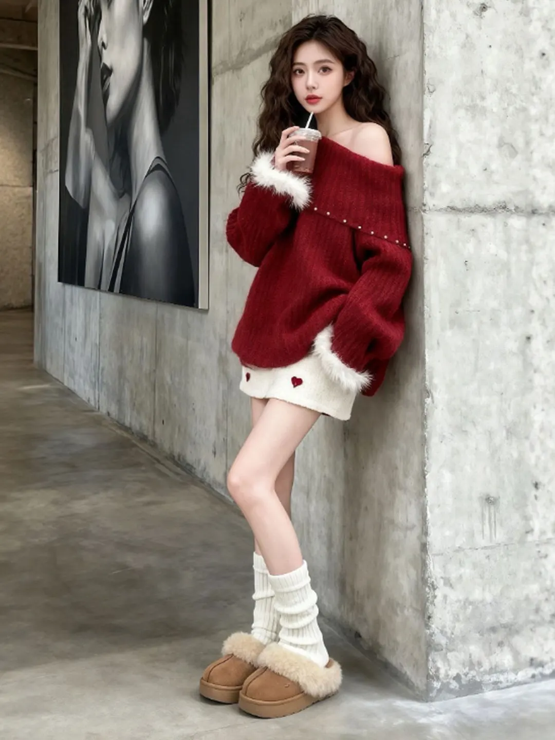 

Red Sweater And Skirt Set Spring Faionable Unique Beautiful Ootd Matching Two Piece Women's Comfortable Long Sve Co...