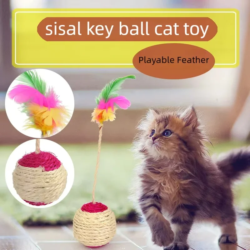 1PC 1PC Colorful Feather Design Cat Sisal Shuttlecock Ball Interactive Chew Toy Daily Play Accessory for Kittens And Cats - Aliexpress Deal