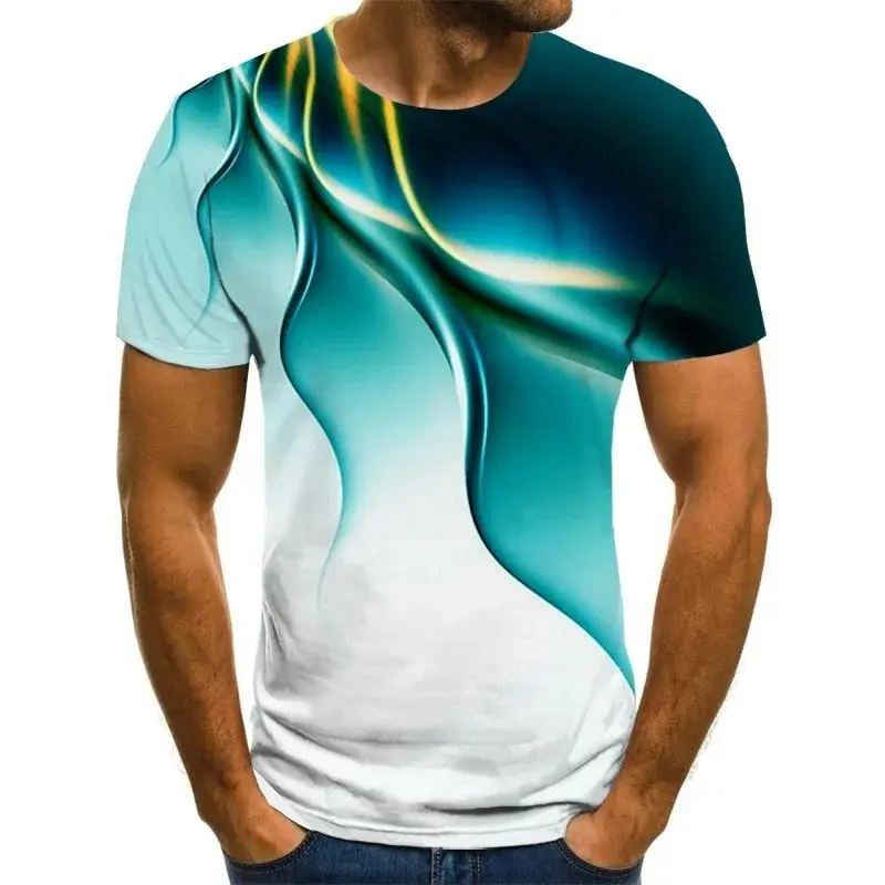 Summer Men Creative Fashion Geometry 3d Rainbow Digital 3d Printed T-Shirt Casual Street Trend Plus Size O Collar Short Sleeve