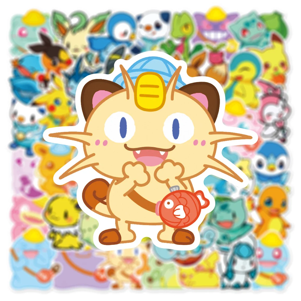 10/30/50pcs Cute Pokemon Cartoon Stickers Classic Fun Anime Sticker bottiglia d'acqua diario del telefono Kawaii Pikachu decalcomanie per bambini giocattolo