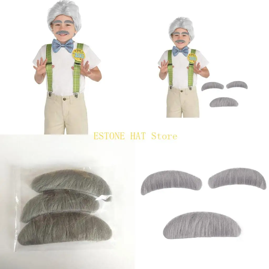 

49MF Old Man Cosplay Costume Prop False Eyebrow Simulated Beard False Beard Handmade Stick-on Mustache for Halloween Dress Up