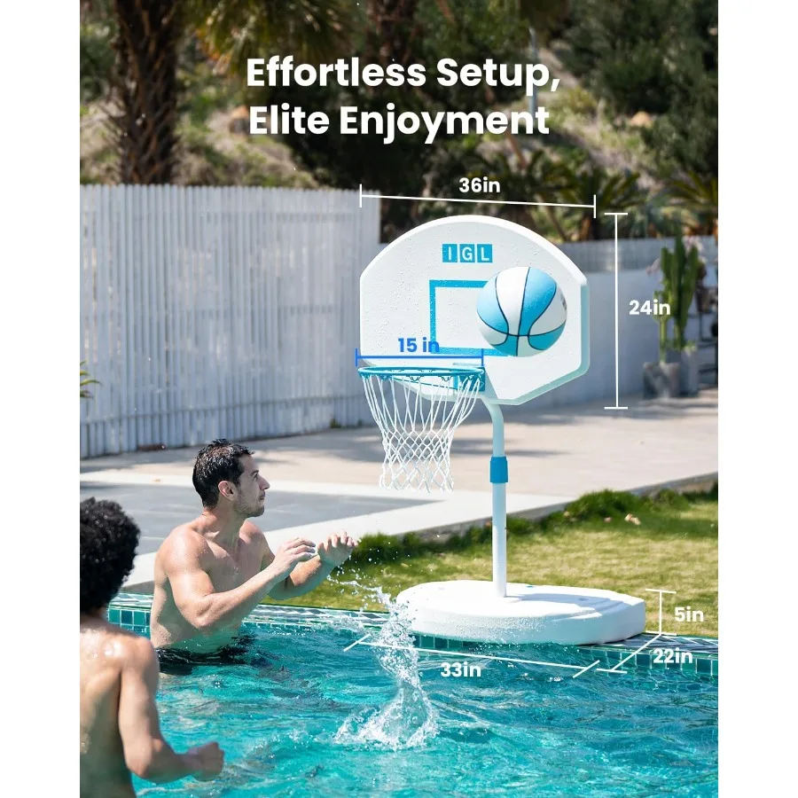 DunkSplash Elite Pool Basketball Hoop for Swimming Pool Side Use with Durable PC Backboard Stainless Steel Rim Water Storage Ba