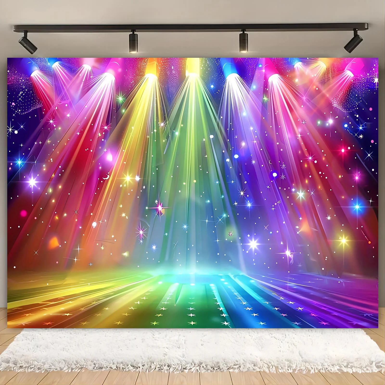 2D flacher 1-teiliger polyester-Hintergrundstoff mit lebendiger Bühnenfarbbeleuchtung, perfekter Hintergrund für Hochzeits- und Tanzpartys